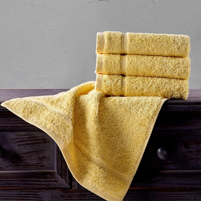 Washcloth Linen Set Premium Original Turkish Cotton, Hotel Quality for Maximum Softness & Absorbency for Face, Hand, Kitchen & Cleaning (Yellow, Washcloth Set)