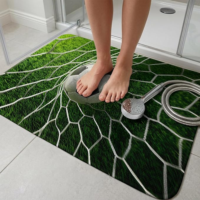 Soccer Washable Area Rugs for Living Room Bedroom, Large Non Slip Indoor Floor Carpet Absorbent Low Pile Goal Net Competitive Green Grass Athletic Door Mat Rugs for Bathroom Entryway 47.2"x63"