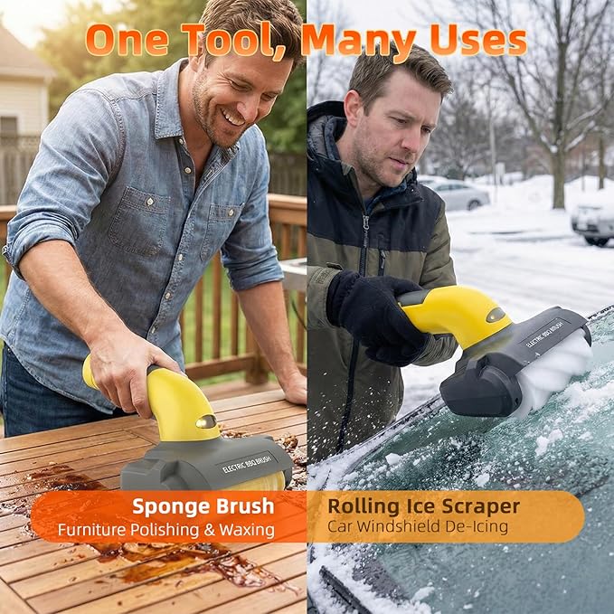 Electric Grill Brush with LED Light,3-in-1 Replaceable Brush Heads, 1200 RPM Speed, Cordless & Type-C Rechargeable Grill Cleaning Tool for Outdoor BBQ(Yellow-Gray)