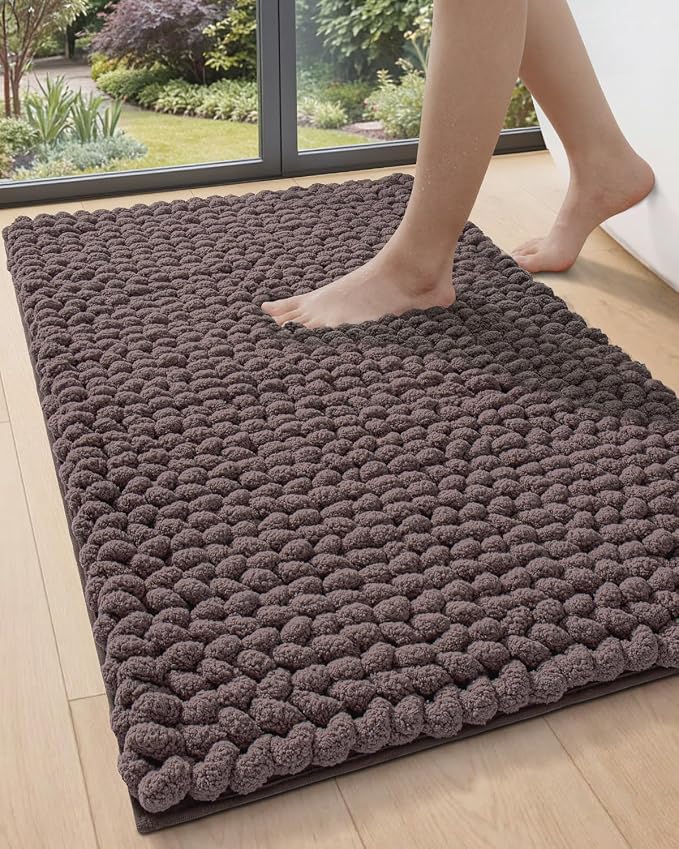 DEXI Bathroom Rugs 36x24, Non Slip Washable Bath Mat, Luxury Chenille Super Absorbent Ultra Thick Bathmats for Shower Floor, Plush Fluffy Shaggy Carpet for Tub, Purplish Grey