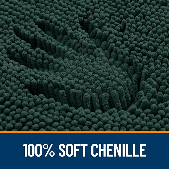OLANLY Toilet Rugs U-Shaped 24x20, Extra Soft Absorbent Chenille Contour Bathroom Rugs for Toilet, Dry Quickly, Machine Washable, Non-Slip Bath Mat, Blackish Green