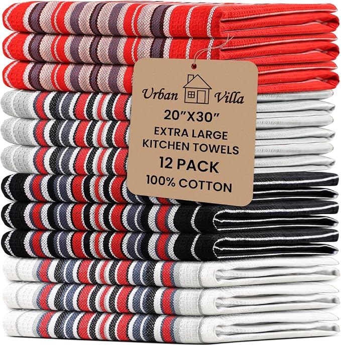 Urban Villa Kitchen Towel Cotton Dish Towes 20”x30” (Set of 12) Multi