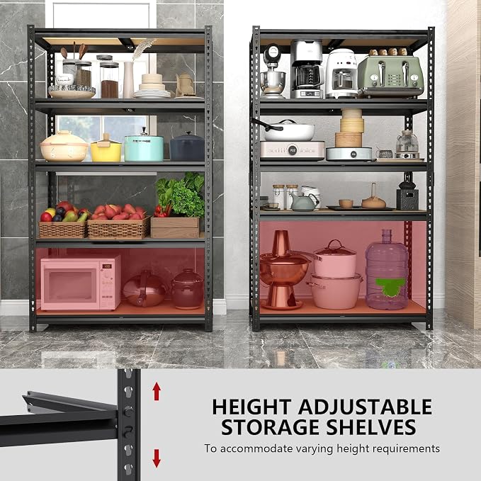 72" H Garage Shelves,Garage Storage Shelves Heavy Duty,2400LBS Heavy Duty Garage Shelving,Adjustable 5 Tier Shelving for Garage Storage,Warehouse,16"x35.5"x72"