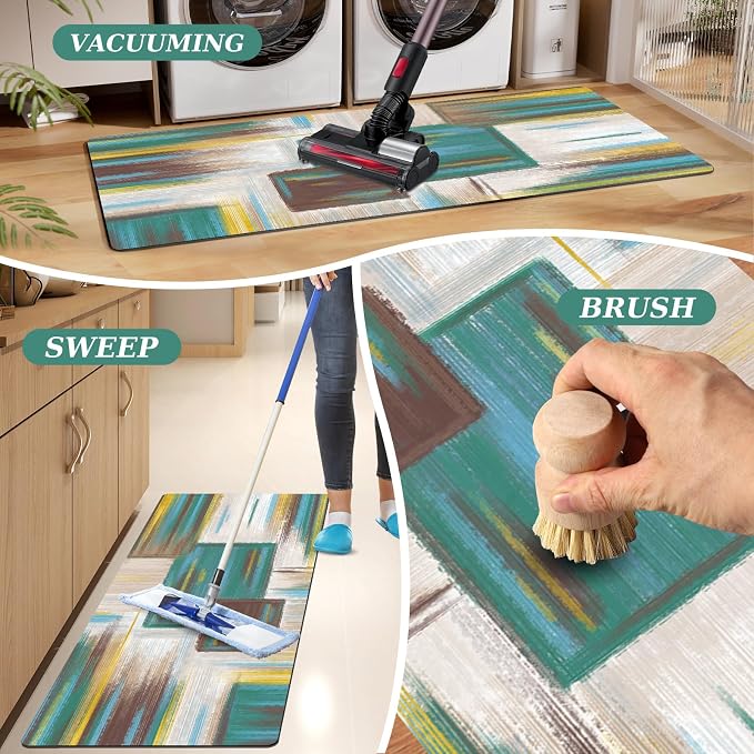 XLHOMO Kitchen Rugs Sets of 3, Non Slip Washable Kitchen Mats for Floor, Anti-Fatigue Runner Rug with Rubber Backing, Waterproof Kitchen Rug Set for Laundry, Floor, Office, Hallway