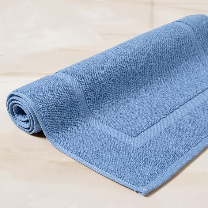 SALBAKOS 2-Piece 100% Turkish Cotton Bath Mat Towel, 20x34 inch, Blue | Bathroom Floor Towels, Thick Soft Most Absorbent Quick-Dry Durable Large Size Foot Rug, Premium Hotel Quality Made in Turkey