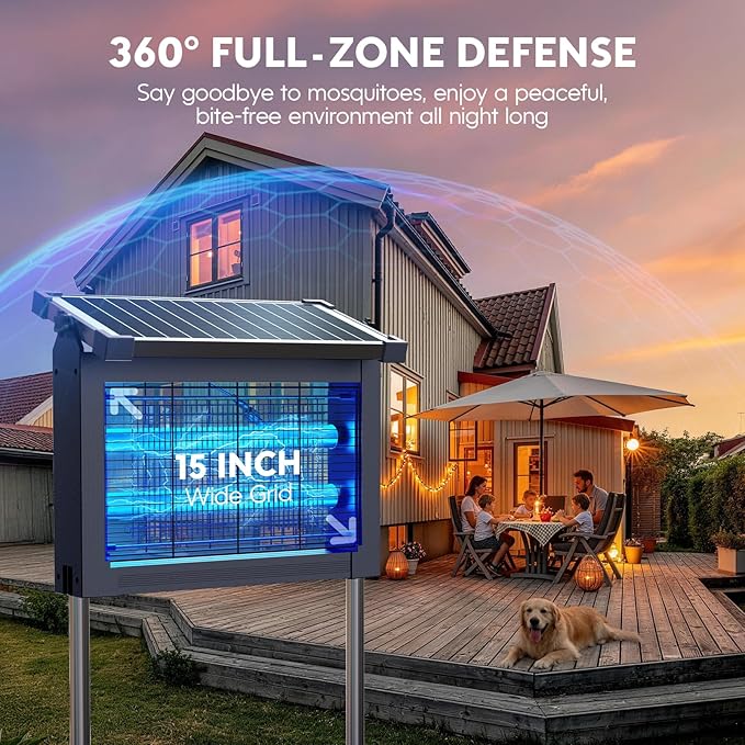 Solar Bug Zapper Outdoor, Mosquito Zapper 4500V Cordless Waterproof, Auto On/Off, Portable Type-C & Solar Powered Bug Zapper, Electric Mosquito Trap Fly Zapper Killer for Patio Garage Yard Camping