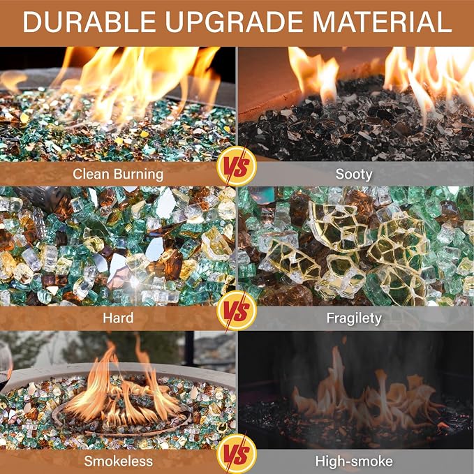 NUPICK 10 Pound Fire Glass, 1/4 Inch Reflective Fire Pit Glass | Fire Pit Rocks for Propane or Natural Gas, Glass Rocks for Fire Pit Table, Fireplace, Fire Bowl, Gold & Green & Copper Mix