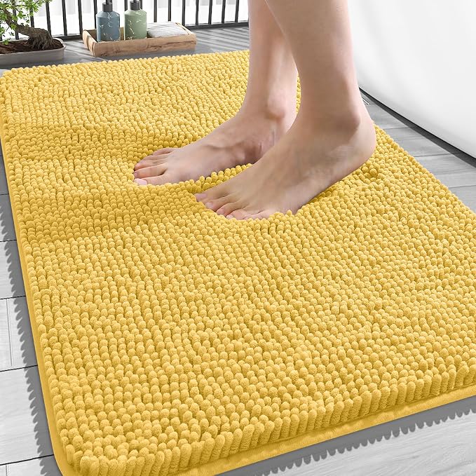 OLANLY Bathroom Rugs 34x21, Extra Soft Absorbent Chenille Bath Rugs, Rubber Backing Quick Dry, Machine Washable Bath Mats for Bathroom Floor, Tub and Shower, Home Decor Accessories, Yellow