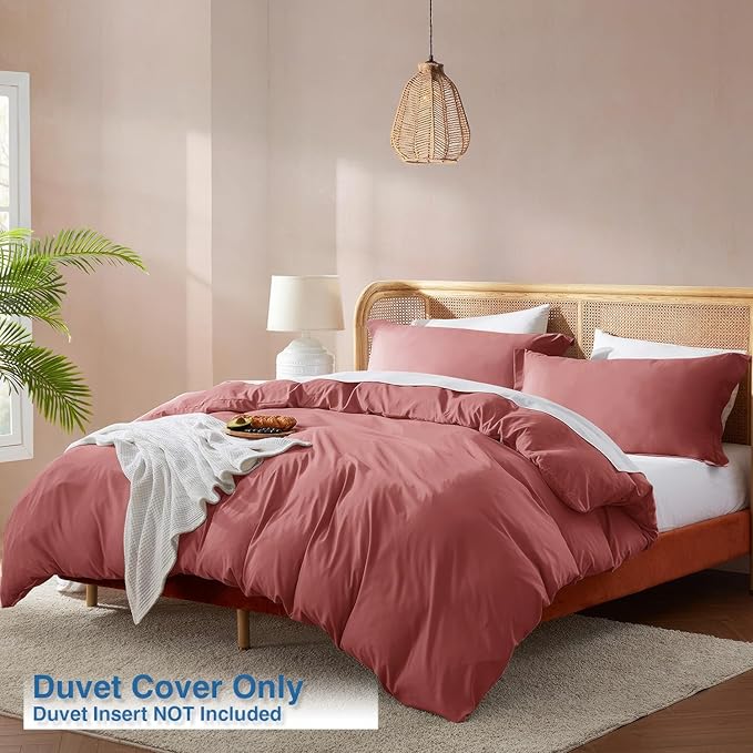 Nestl Pink Clay Duvet Cover Queen Size - Soft Double Brushed Queen Duvet Cover Set, 3 Piece, with Button Closure, 1 Duvet Cover 90x90 inches and 2 Pillow Shams