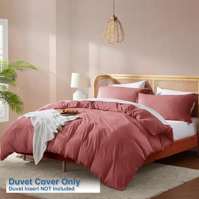 Nestl Pink Clay Duvet Cover Full Size - Soft Double Brushed Full Size Duvet Cover Set, 3 Piece, with Button Closure, 1 Duvet Cover 80x90 inches and 2 Pillow Shams