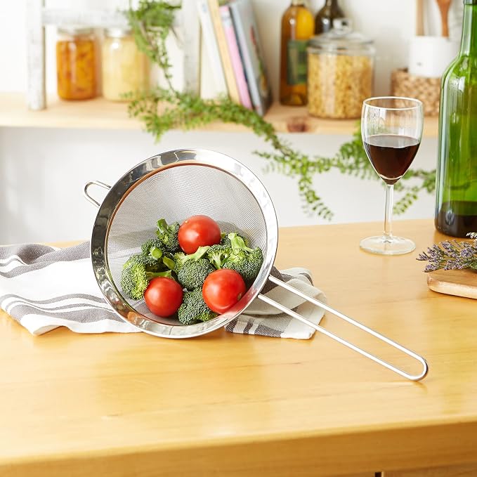 RSVP International Endurance Kitchen Collection, Stainless Steel Fine Mesh Conical Sieve/Colander, Multi-Purpose for Cooking, Baking, Loose Leaf Tea, Bar Strainer Cocktails, 8-Inch