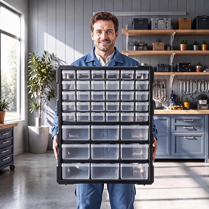 Drawer Organizer for Garage Building Bricks Storage,Thicker Craft Organizers Storage with Dividers Labels for Hardware,Screws,Nuts Bolts,Teacher Toolbox,Charms,Beads,Craft,Scrapbook