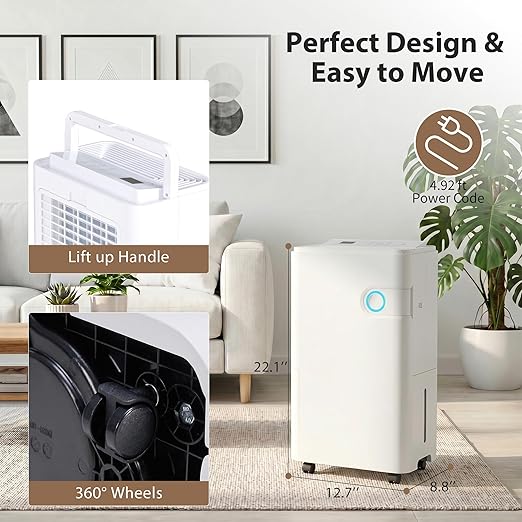 80Pints Dehumidifier with Drain Hose, 5,500 Sq.Ft Dehumidifier for Basement, 5L/1.32 Gallon Tank, Energy Star Cert. 42dB, Humidity Display Ring, Humidity Remover for Home, Bedroom & Bathroom