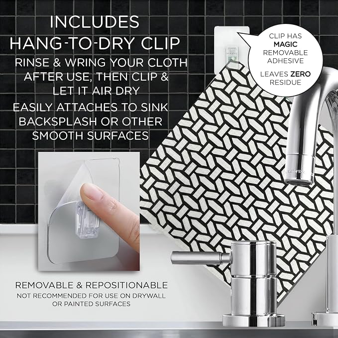 LOLA Swedish Dishcloths XL on a Roll, 30 Sheets, Geometric Pattern, Perforated 11" x 10" Sheets w/Hook, Reusable Absorbent Unpaper Towels Cellulose Sponge Cloth Biodegradable Made in Germany