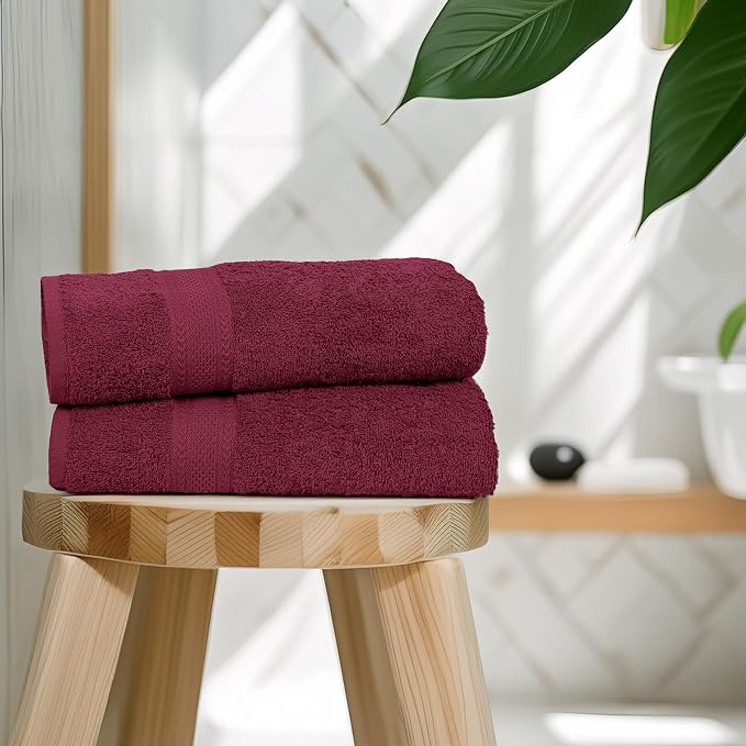 Premium Bath Towel Set - 24 x 48 Pack of 6 100% Cotton Terry Towels for Bathroom - Quick Dry - Highly Absorbent - Soft Feel - Pool - Spa - Gym - Hand Towel for Daily Use - Burgundy