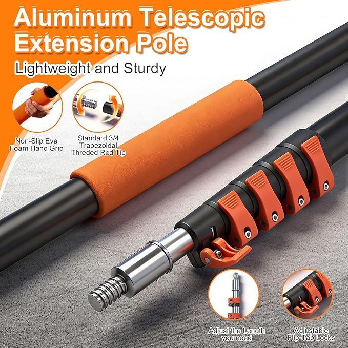 30FT High Window Cleaning Kit, 5-24 FT Telescoping Extension Pole with Dual Action Flip-Lock & Screw Fixing Design, 2-in-1 Window Squeegee, Professional Long Handle Washing Tool for High Windows