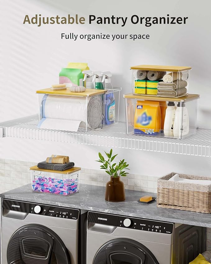 iCASA 3 in 1 Trash Bag Dispenser Under Sink Kitchen Garbage Bags Organizer | Trash Bag Holder with Bamboo Lid, Holds up to 100 Count, 13/30/33 Gallon Bag Roll, Pantry, Laundry Room Storage Organization