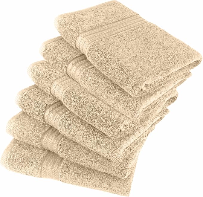 HERCULEAN Large Bath Towels 24 x 50 Pack of 6 | Quick Dry and Highly Absorbent | 100% Cotton Terry Towels for Bathroom - Perfect for Shower - Pool and Spa - Luxury Soft Towels - Beige