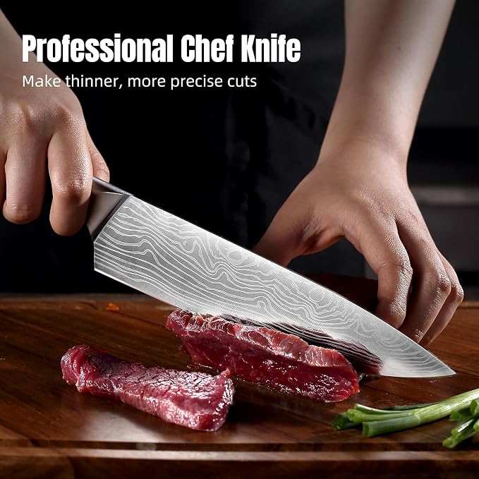 YOTSUBA 8 Inch Japanese Chef Knife, Ultra Sharp Professional Kitchen Knife, High Carbon Stainless Steel Knife with Ergonomic Wood Handle, Ideal for Home Cooking and Premium Gifting