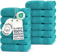 Chakir Turkish Linens 12 Piece Washcloth Set, 100% Cotton Luxury Turkish Washcloths for Bathroom, Soft Absorbent Washcloths, 13 x 13 Inches, Aqua