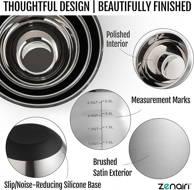 Premium Quality Stainless Steel Mixing Bowls with Lids, 3-Piece Set, Dishwasher-Safe Clear Glass Lids, No Plastics
