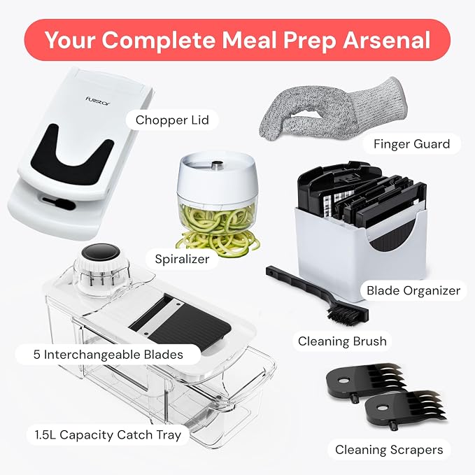 Fullstar XL Vegetable Chopper & Mandoline Slicer – Vegetable, Onion, Potato, Food, Veggie & Fruit Slicer, Dicer & Spiralizer with Pull-Out Catch Tray, Kitchen Gadgets & Gifts (6 in 1, Black/White)
