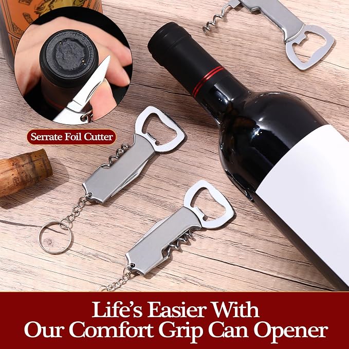 24 Pcs Bottle Opener Keychain Bulk Wine Bottle Beer Opener Keychain 3.27" Stainless Steel Corkscrew Waiter Corkscrew Wine Keyring Gifts for Christmas Bar Party Wedding Home (Silver)