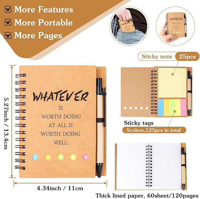 ERUW Inspirational Spiral Notebook 4 Sets Employee Appreciation Gifts Bulk Team Office/Students Thank You Gifts Journal Lined Pocket Notepad,Note Pads for Nurse Teacher Employees Coworker Volunteer