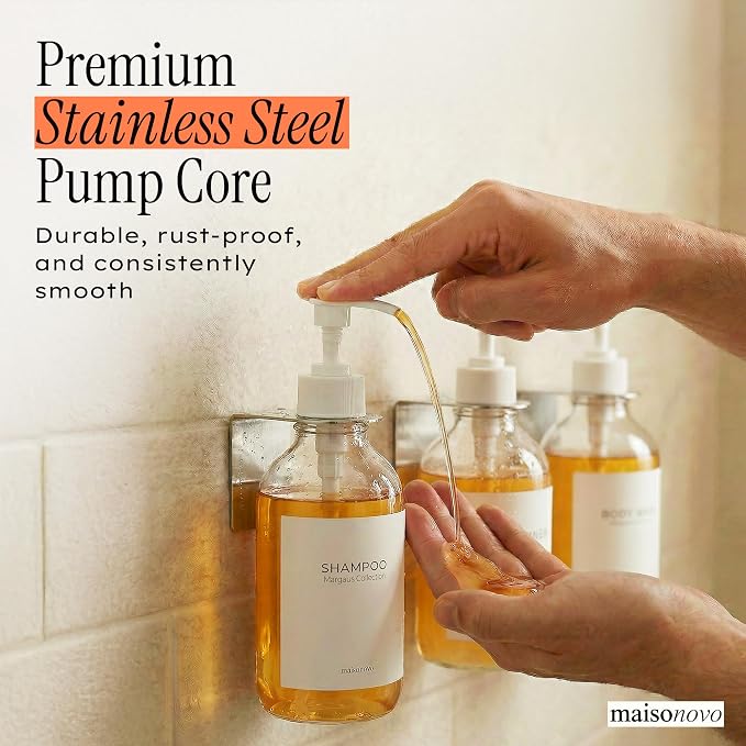 Shampoo and Conditioner Dispenser Wall Mounted Set of 2 Clear - No Drill Shower Soap Dispenser for Bathroom Refillable - Spa Hotel Style Accessories by MaisoNovo