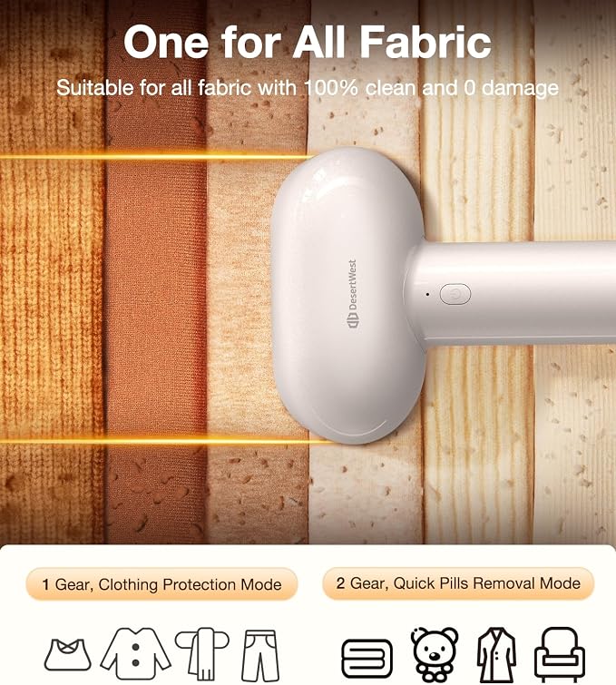 DesertWest Fabric Shaver, 2025 Flagship 3000mah Rechargable Lint Remover, Lint Shavers to Remove Pilling, 3-Speed Sweater Shaver, Large Electric Shaver for Clothes Couch Furniture