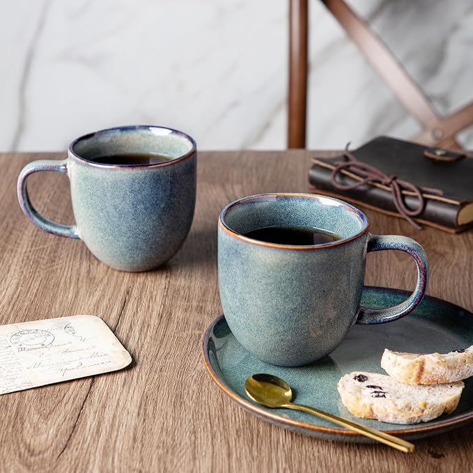 AmorArc 12oz Coffee Mugs, Ceramic Coffee Mugs set of 6 for Man, Woman, Dad, Mom, Modern Coffee Mugs with handle for Latte/Cappuccino/Milk/Cocoa. Dishwasher&Microwave Safe, Ceylon Blue
