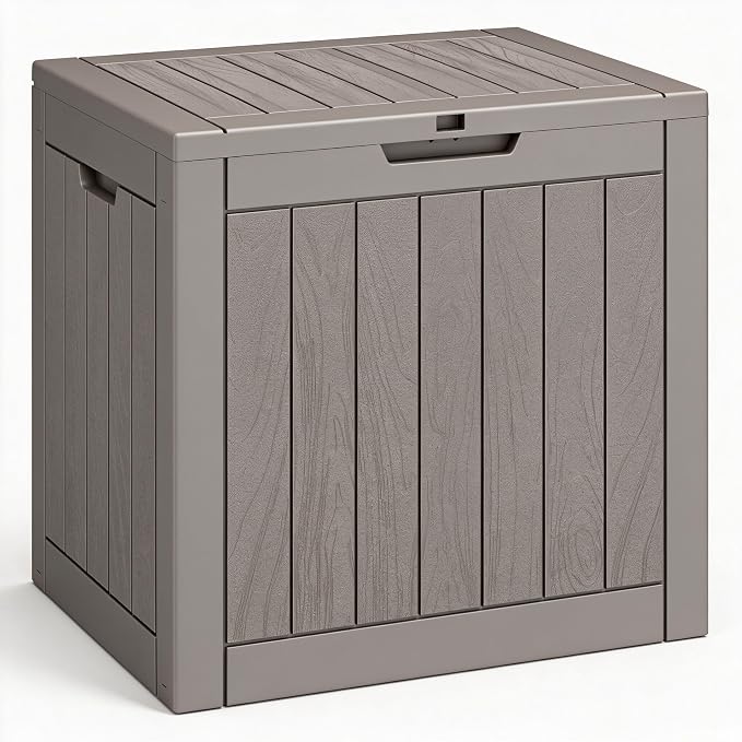 NUNU LAB 35 Gal Outdoor Storage Box Waterproof Lockable,Deck Box,Grey | Waterproof Outdoor Storage Box, Lockable Lid Deck Box for Package Delivery, Backyard Bin for Garden Tools, Patio Cushion