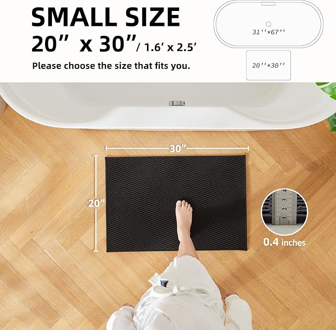 TYUU Black Bathroom Rugs Non Slip Washable, Super Absorbent Thin Bath Mat Quick Dry Low Pile Bathroom Rug, Black 20''x30''