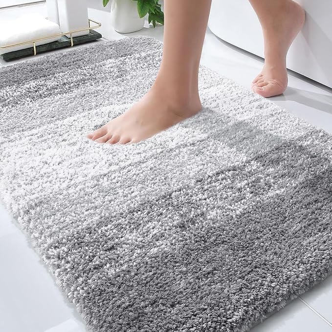 OLANLY Bathroom Rug Mat 30x20, Extra Soft and Absorbent Microfiber Bath Rugs, Non-Slip Plush Shaggy Bath Carpet, Machine Wash Dry, Bath Mats for Bathroom Floor, Tub and Shower, Light Grey