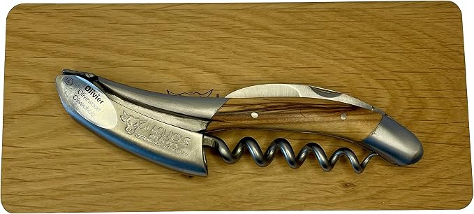 Laguiole En Aubrac Sommelier Waiter's Corkscrew, Olivewood Handle, Wine Opener With Foil Cutter & Bottle Opener, Brushed Bolster