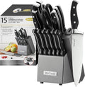 McCook® Knife Sets,German Stainless Steel Kitchen Knife Block Set with Built-in Sharpener | German Forged Stainless Steel,15 PC,Non-Stick&Anti-Rust,Triple Rivet,Ergonomic Handle,Full Tang,Gift Box