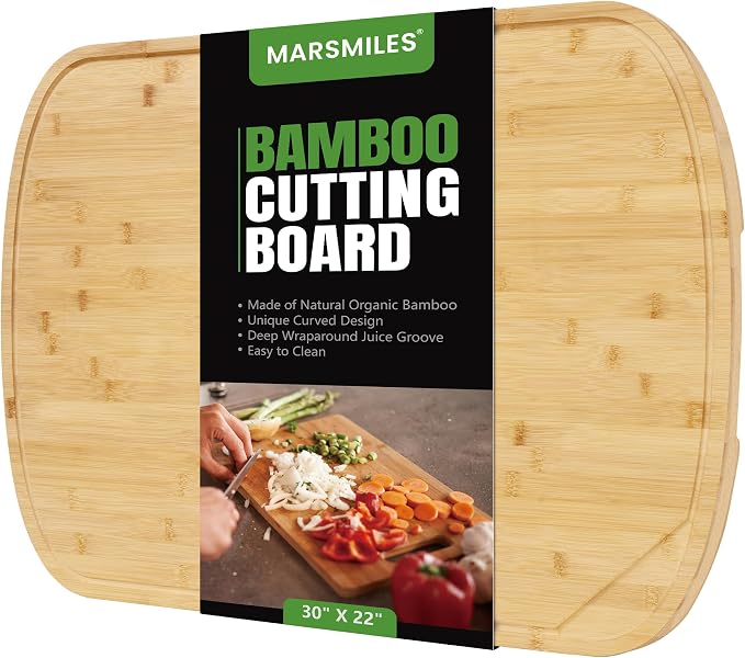 Marsmiles 30x22 Bamboo Cutting Board, Extra Large Wood Cutting Boards with Deep Juice Grooves & Back Inner Handle, Butcher Block Chopping Board with Juice Groove, Large Charcuterie Board- Natural