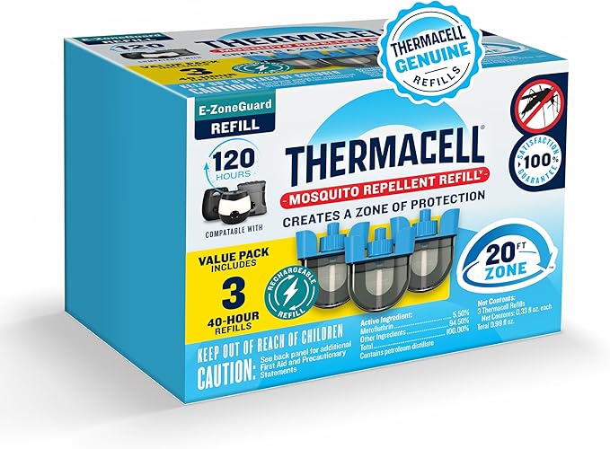 Thermacell E-ZoneGuard Mosquito Repellent Refill with 20-Foot Zone of Scientifically Proven Outdoor Protection; Rechargeable; 120-Hr Refill; Bug Spray Alternative; Scent Free; DEET-Free