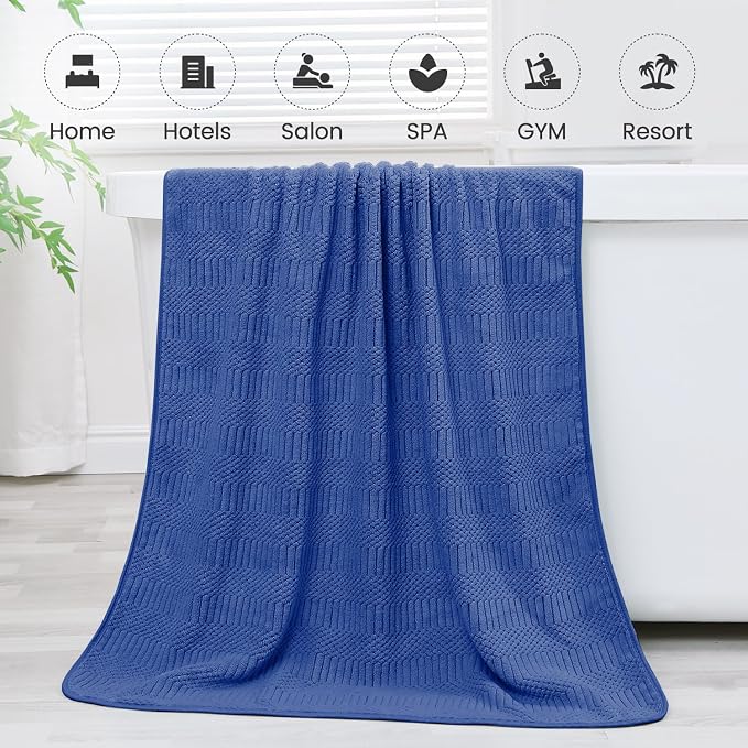 JML Microfiber Bath Towels, Navy, 30" x 60", 2 Pack | Hanging Hook, Lint Free, Oversized, Soft, Super Absorbent, Fast Drying, Use for Sport, Fitness, Yoga, Diamond Cross Grid