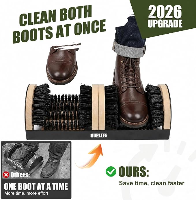2026 Upgrade Boot Scrubber Cleaner, Heavy Duty Shoe Brush with Sturdy Steel Frame & Extra Long Dense Bristles, Efficient Mud Remover for Porch, Farm, RV