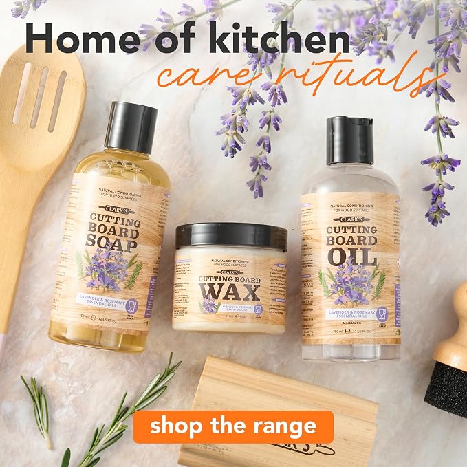 CLARK'S Food Grade Cutting Board Full Care Kit, Rosemary Scent - 4 Pack | Includes Food Grade Mineral Oil, Cutting Board Wax, Oil & Wax Applicators, Buffing Pads - Restores & Protects