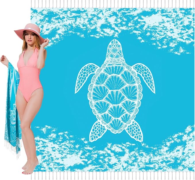 Vikumond Turkish Beach Towel Blanket Oversized 79x71 Inch Quick Dry Turtle | Lightweight Compact Portable Sand Free Absorbent Boho Woven Throw for Pool Swimming Picnic Camping Cruise Outdoor Essentials