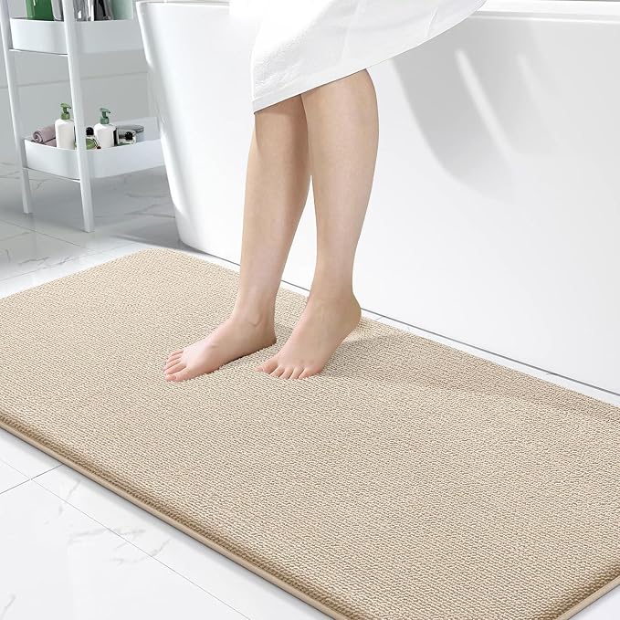 OLANLY Memory Foam Bathroom Runner Rugs 47x24, Absorbent Long Mat, Beige | Soft Quick Dry Bath Mat Rugs, Non-Slip, Machine Washable Mat for Bathroom Floor, Tub and Shower, Home Decor Accessories