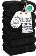 Chakir Turkish Linens | Hotel & Spa Quality 100% Cotton Premium Turkish Towels | Soft & Absorbent (6-Piece Hand Towels, Black)