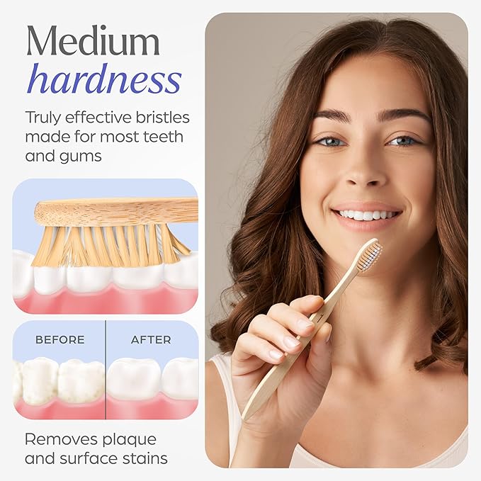 VIVAGO Bamboo Toothbrushes - Medium Bristles Toothbrushes for Adults | Natural Toothbrush, Eco-Friendly, Wooden Toothbrush, BPA-Free, 10 Pack