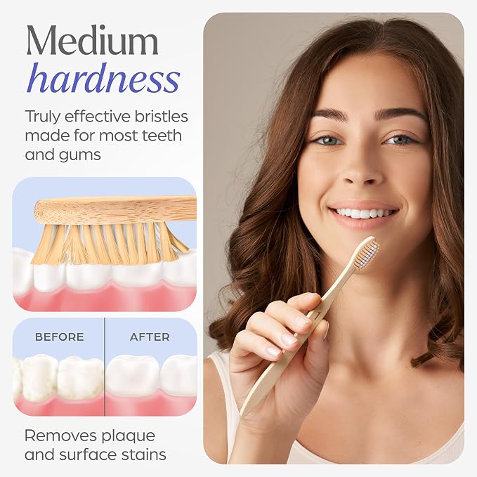 VIVAGO Bamboo Toothbrushes - Medium Bristles Toothbrushes for Adults | Natural Toothbrush, Eco-Friendly, Wooden Toothbrush, BPA-Free, 50 Pack