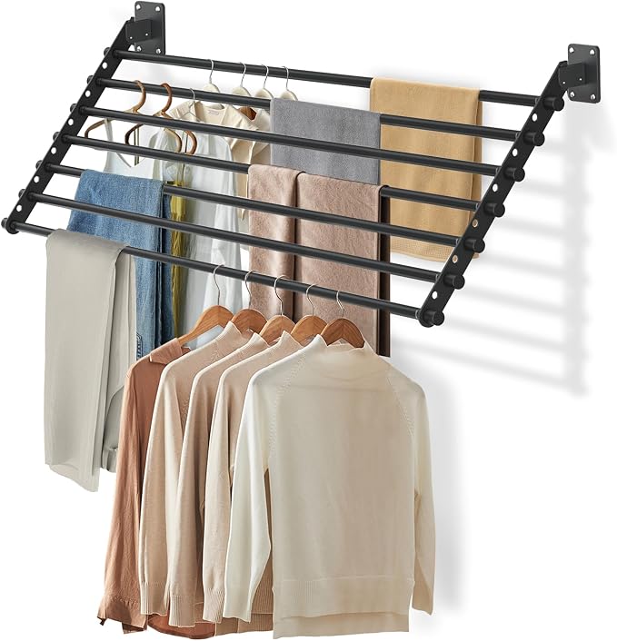 Wall Mounted Clothes Drying Rack 28 Inch – Foldable Laundry Drying Rack for Wall Mount, Space Saving Indoor Drying Rack for Clothes, Compact & Sturdy Design