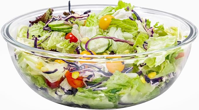 6.5Qt Extra Large Glass Mixing Bowls, Clear Large Salad Bowls,Thickened Glass Big Mixing Bowls Salad Bowls Cooking Bowl for Kitchen Prepping Storing Baking Serving, Fruit, Snacks, Borosilicate Glass