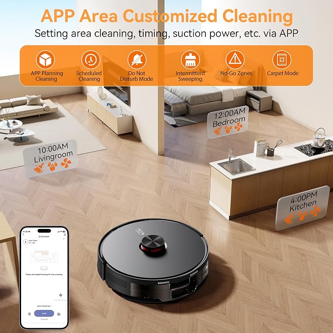 Robot Vacuum and Mop Combo, 90-Day Self-Emptying, 10,000 Pa Suction, with dToF & Laser Navigation & Smart Mapping, Anti-Tangle, 160-Min Runtime, Ideal for Hard Floors, Pet Hair & Carpets