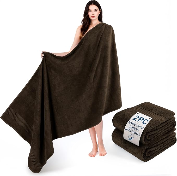 Cotton Paradise 100% Cotton Turkish Towel Set, Soft Absorbent Quick Dry, 2 Piece 35x70 Bath Sheet Set, Chocolate Brown